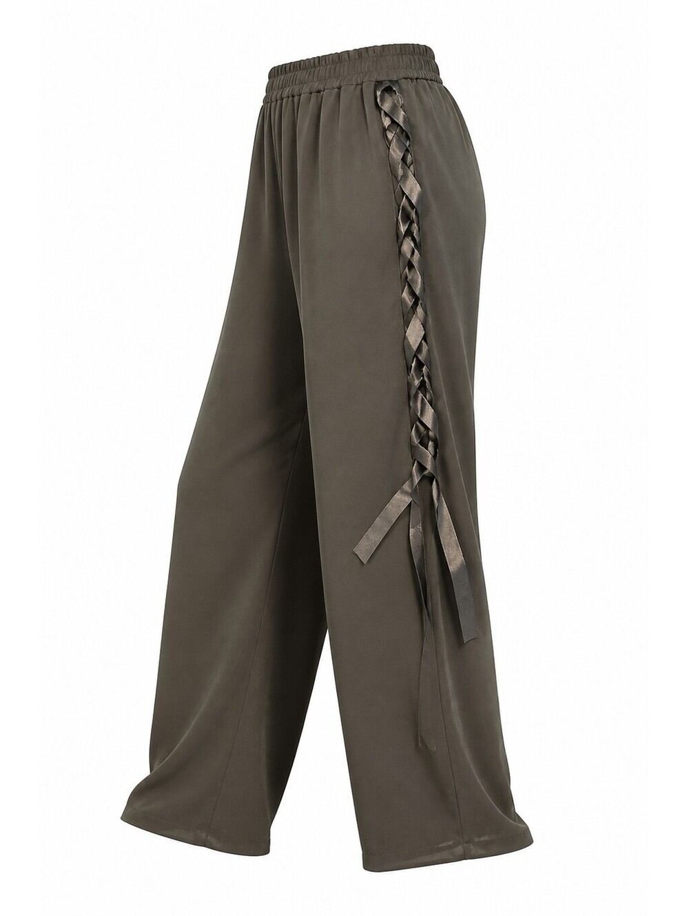 Metaphor Women's Black Chiffon Wide Leg Pants with Ribbon Detail XL